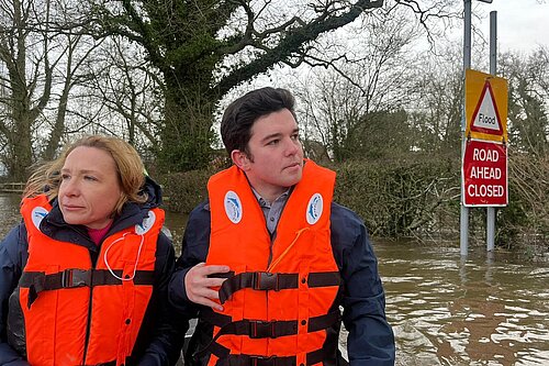 Helen on a dinghy during previous flooding in North Shropshire