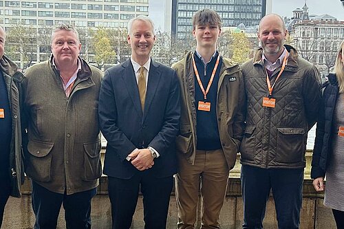 Gideon Amos with local farmers at a demo in London against the family farm tax