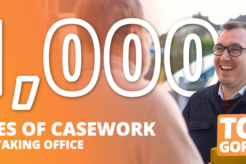 A graphic featuring Tom and text saying 1,000 pieces of casework