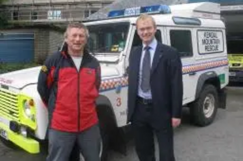 Tim Farron with Andy Dell of Kendal Mountain Rescue