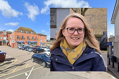 Emma Squire-Smith with Royston car park in background