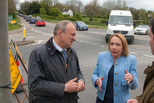 Helen discusses road safety on the A483 with Ed Davey