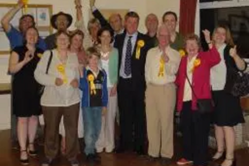 The winning team at the Village Hall after the count in Colerne