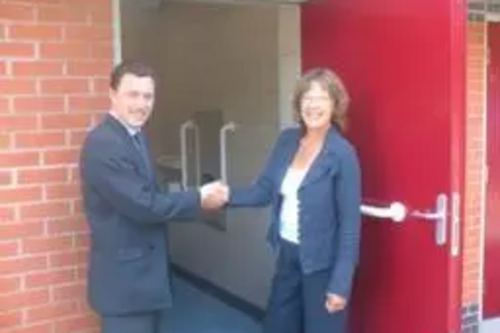 Cllr Joan Garrity with the Parks Manager Steve Palethrope, at the opening of the new toilet block at Knighton Park