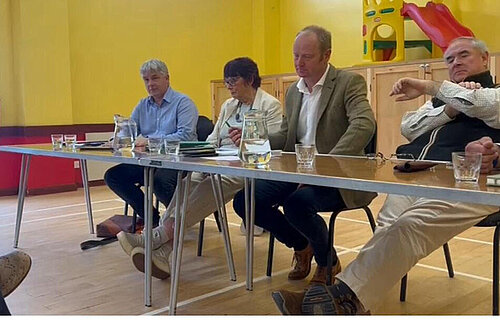 Sir Geoffrey Cox (right), pictured with Phil Hutty and other parliamentary candidates at the NFU hustings this summer