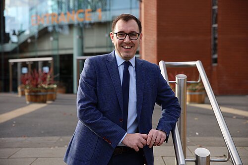 Tom outside Harrogate Convention Centre