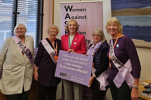 Susan Murray standing with a group of WASPI campaigners.