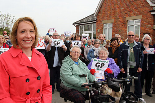 Helen Morgan with GP campaigners