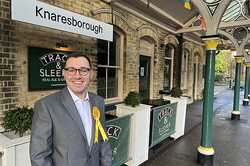 Tom Gordon stood at Knaresborough train station 