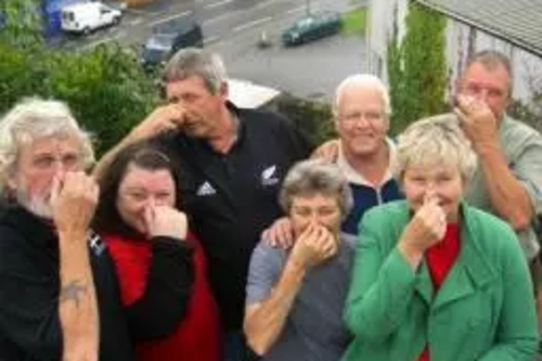 Terrye and the Penryn Bowling Club hold their noses as the stink from SWW's sewage works is overpowering