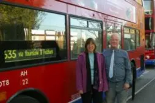 Cllrs Caroline Nichols and Robbie Colison-Crawford with two 635 buses