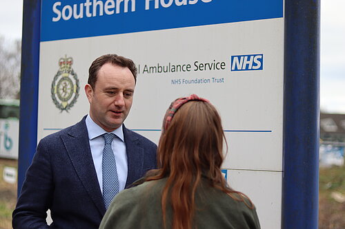 Danny speaking outside of hospital