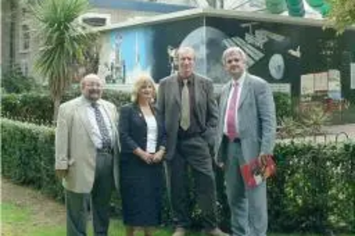 Chris Huhne MP (right) with from left, Cllrs Philip Goldenberg, Sue Smith and Ken Howard