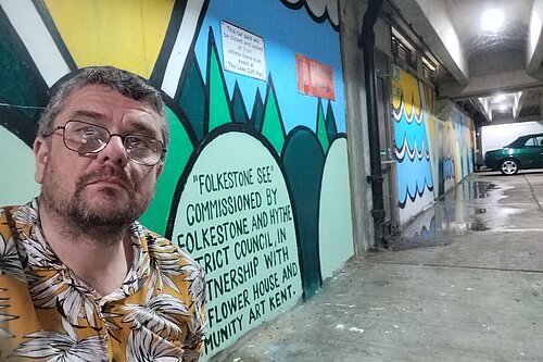 Tim Prater with artwork in Sandgate Road Car Park