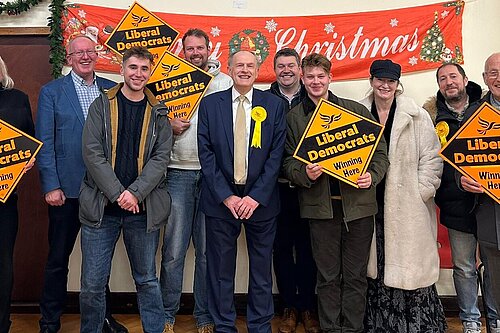 Cllr Watson with Lib Dem colleagues after the by-election count