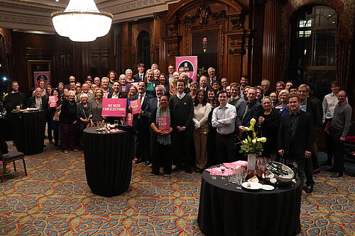 Assembled people at the launch of the APPG for Fair Elections 