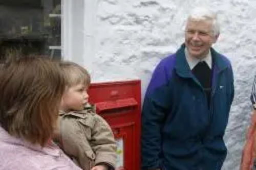 Local councillor Peter Woof and residents at Dent Post Office