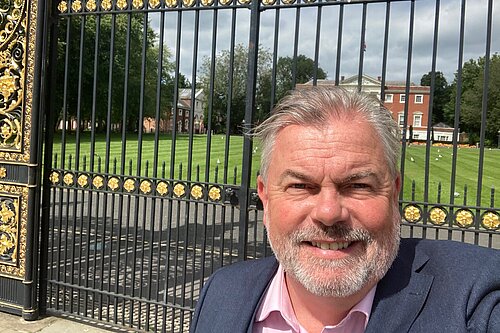 Mark outside Town Hall