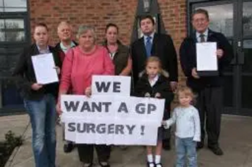 Newcastle North spokesman Ron Beadle joins Lemington councillors and local residents to campaign for a GPs surgery in the ward